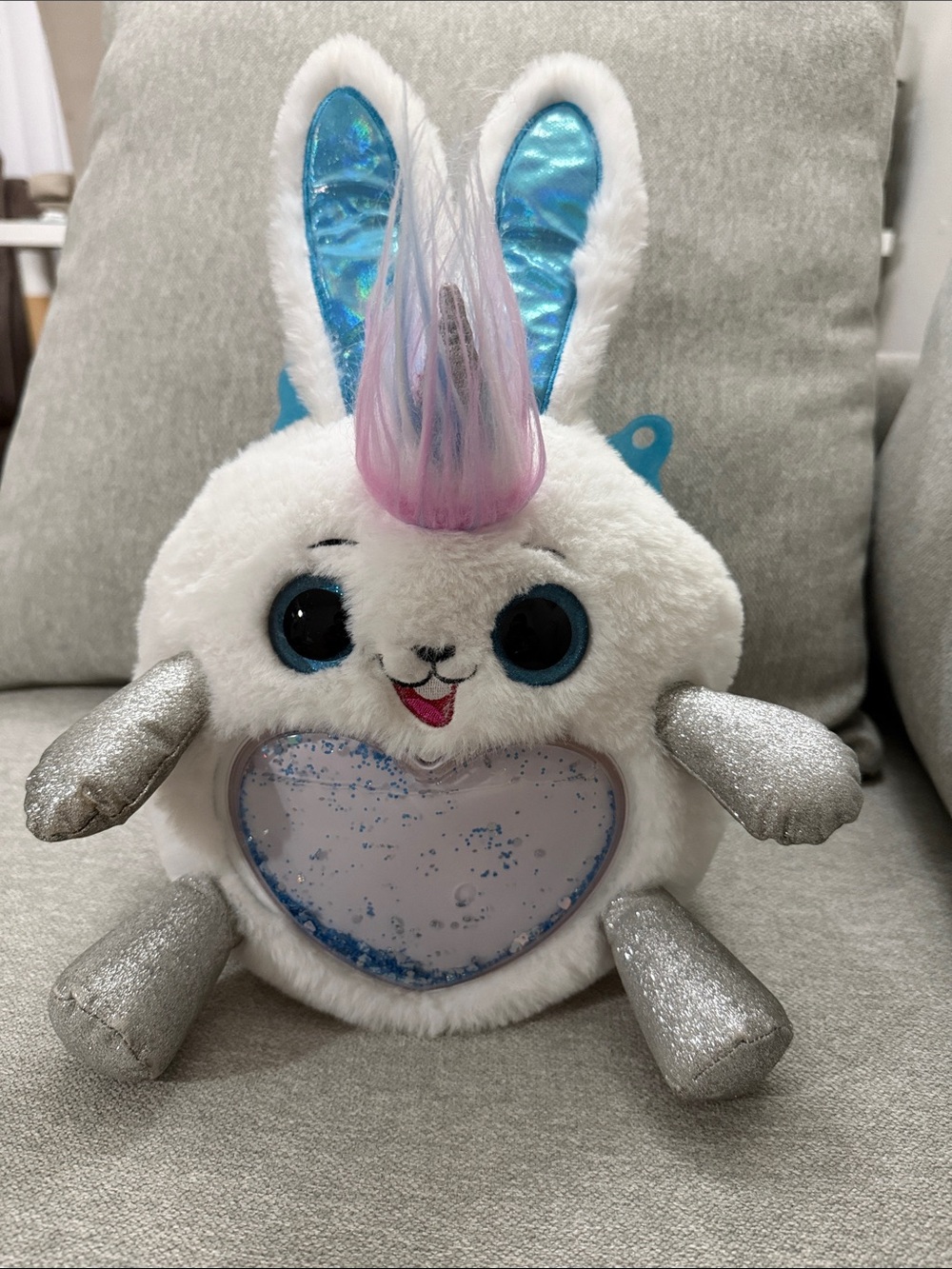 Zuru Rainbowcorn Plush White Bunny glitter Heart on Belly Stuffed Toy Wings 14"